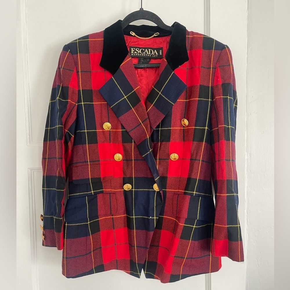 Vintage Escada by Margaretha Ley plaid women’s blazer